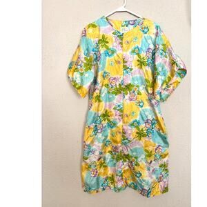 Vintage The Roberie Multi‎ Color Floral Yellow Blue Green Zip Robe Size Medium